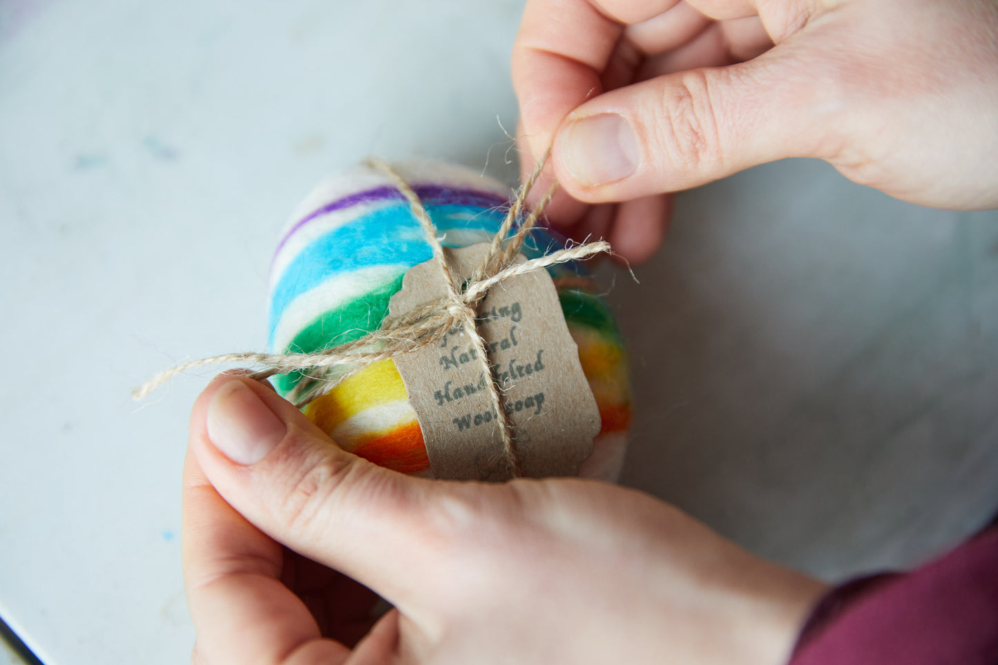 Felted soaps, rainbow felted soap, wool soap