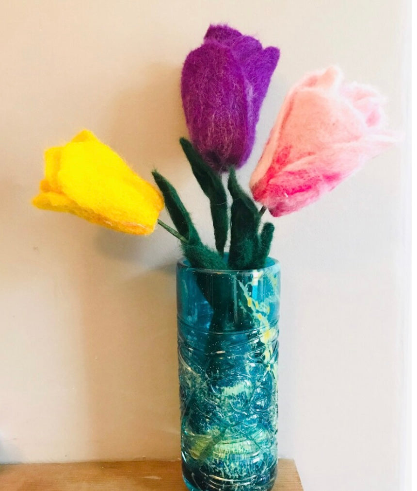 Felted tulips, felt tulips, eco friendly flowers