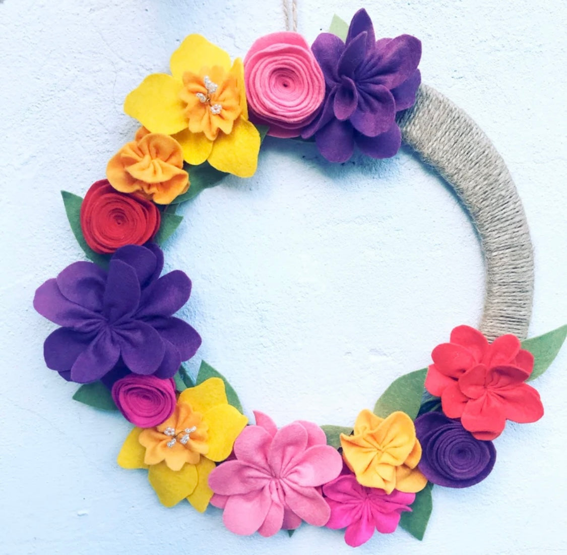 Flower wreath, felt flower wreath, flower button wreath
