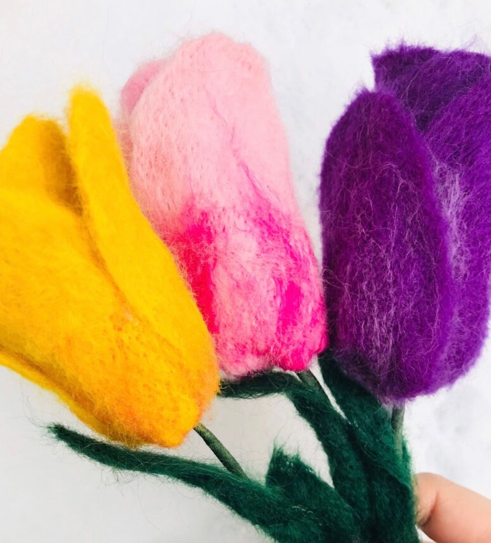 Felted tulips, felt tulips, eco friendly flowers