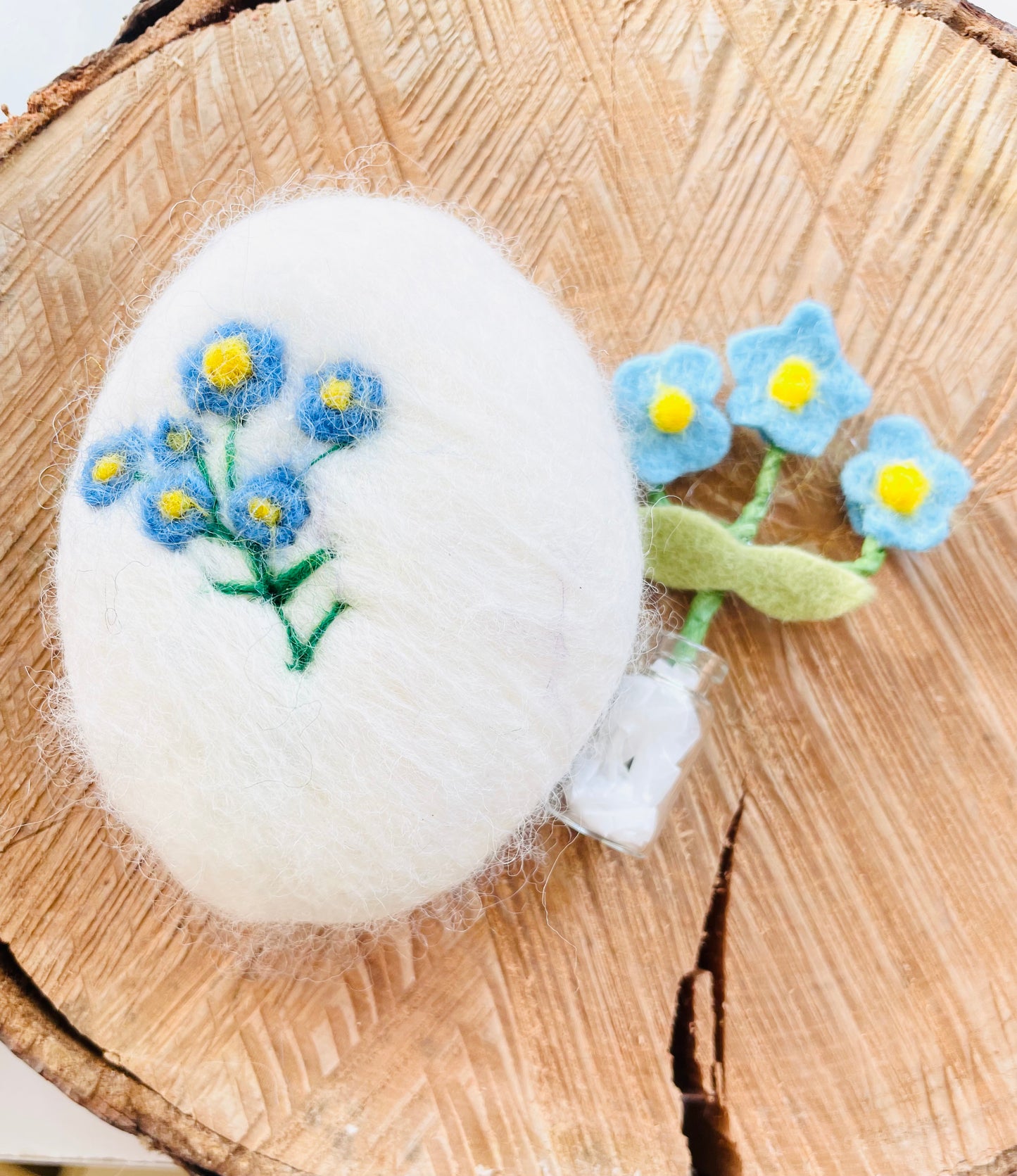 Forget me not felted soap