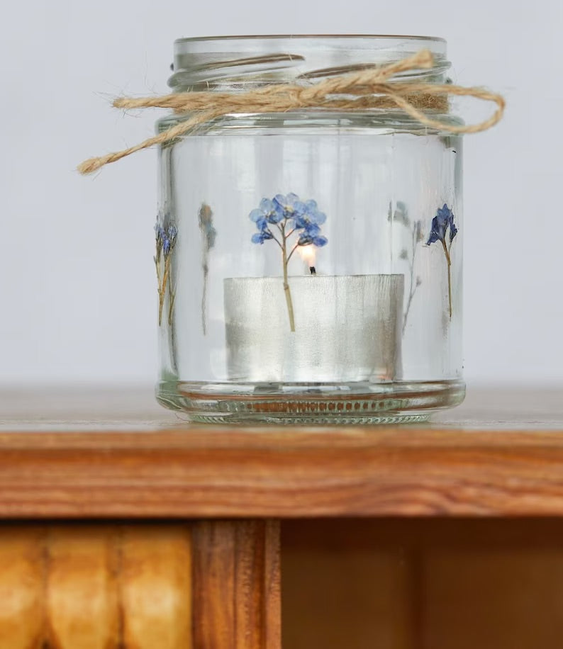 Forget me knot pressed flower jars