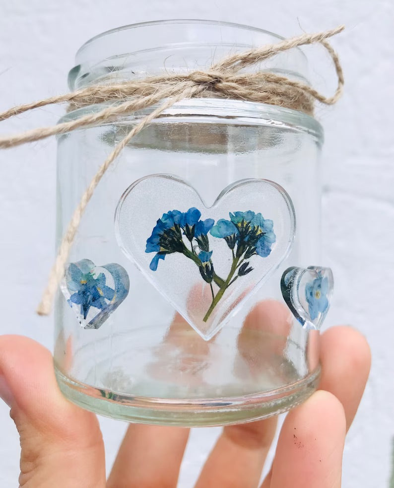 Forget me knot pressed flower jars