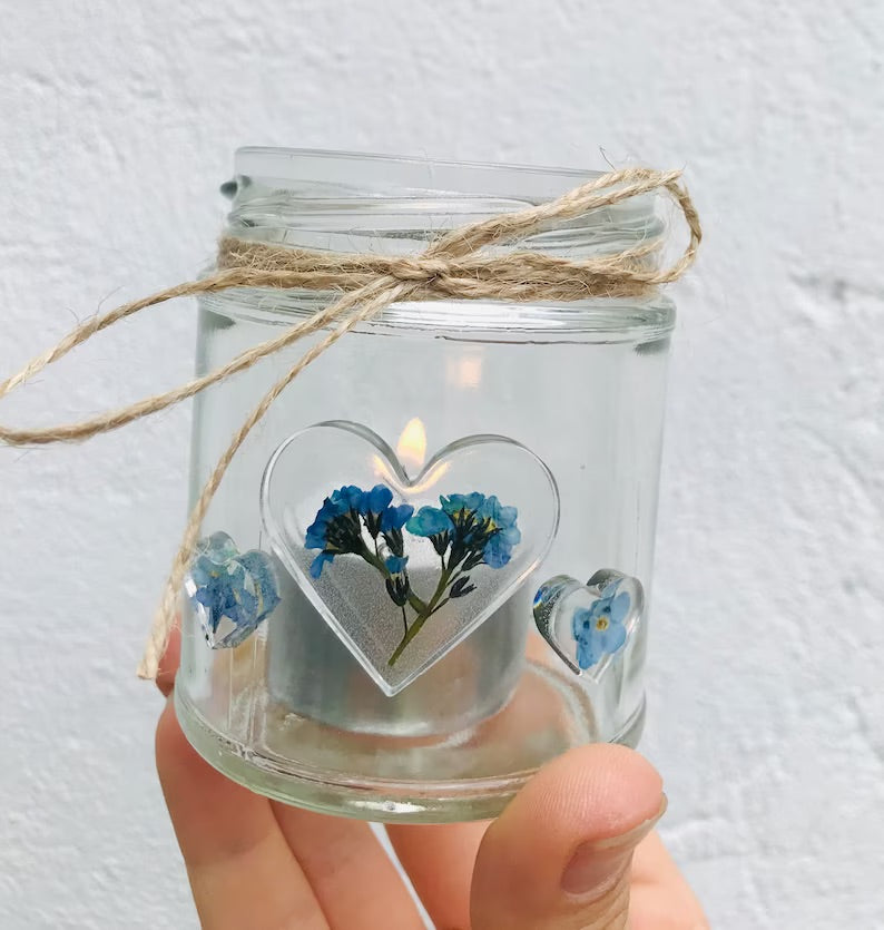 Forget me knot pressed flower jars
