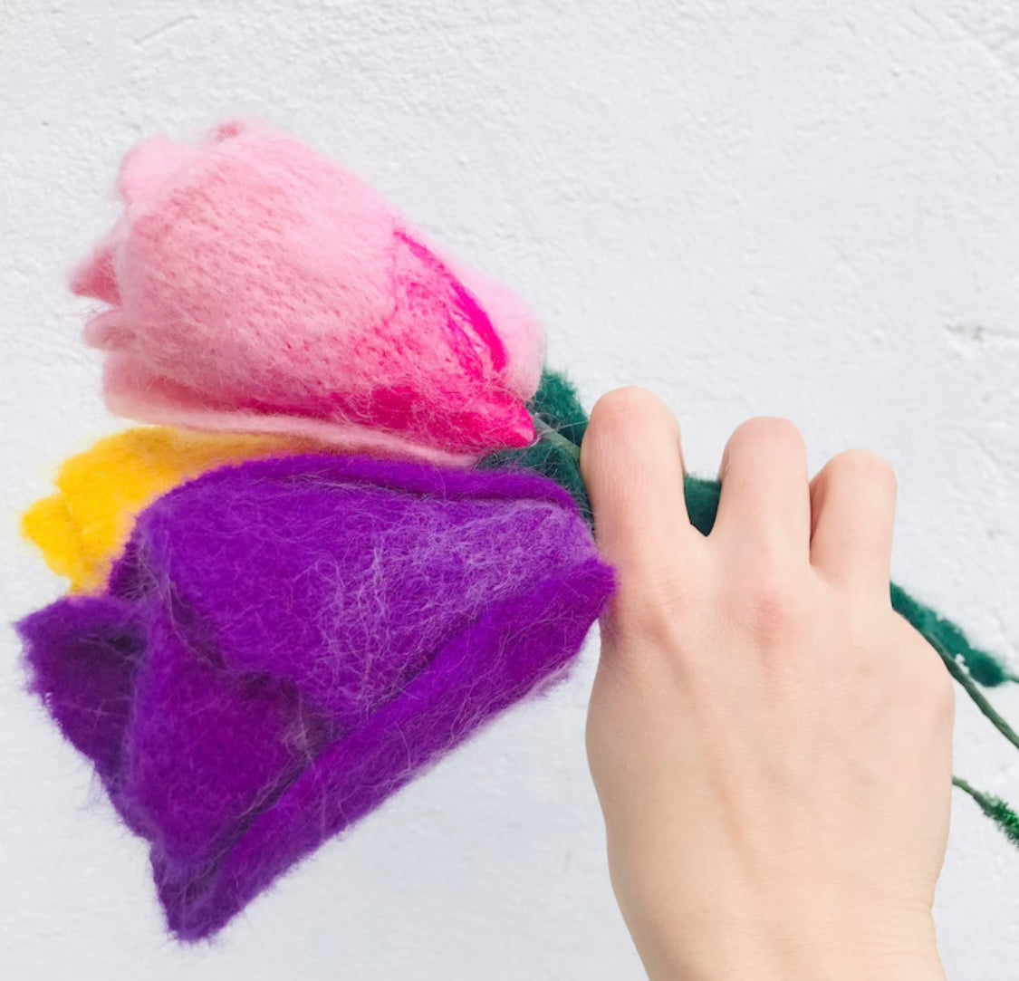 Felted tulips, felt tulips, eco friendly flowers