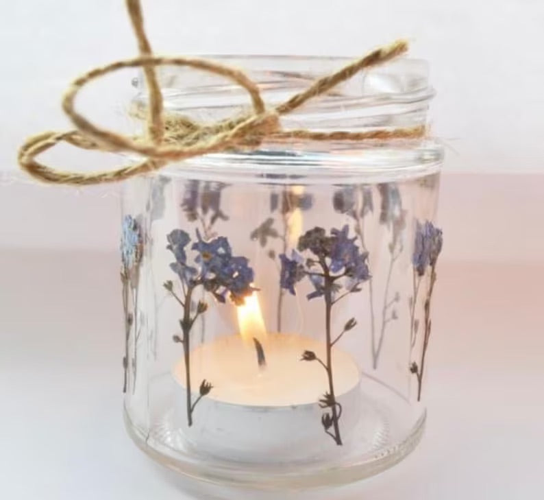 Forget me knot pressed flower jars