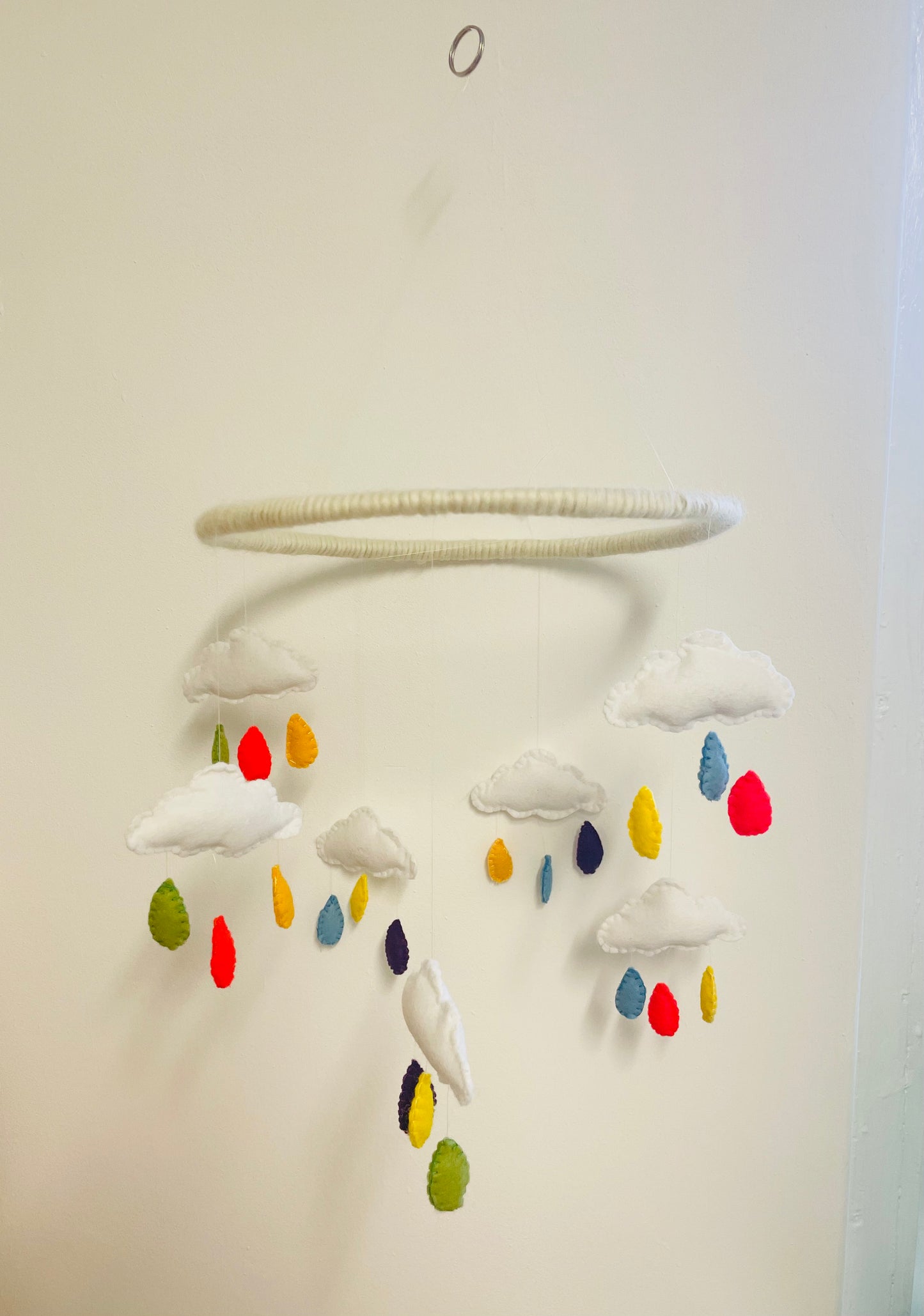Felt rainbow cloud mobile, nursery mobile, rainbow mobile
