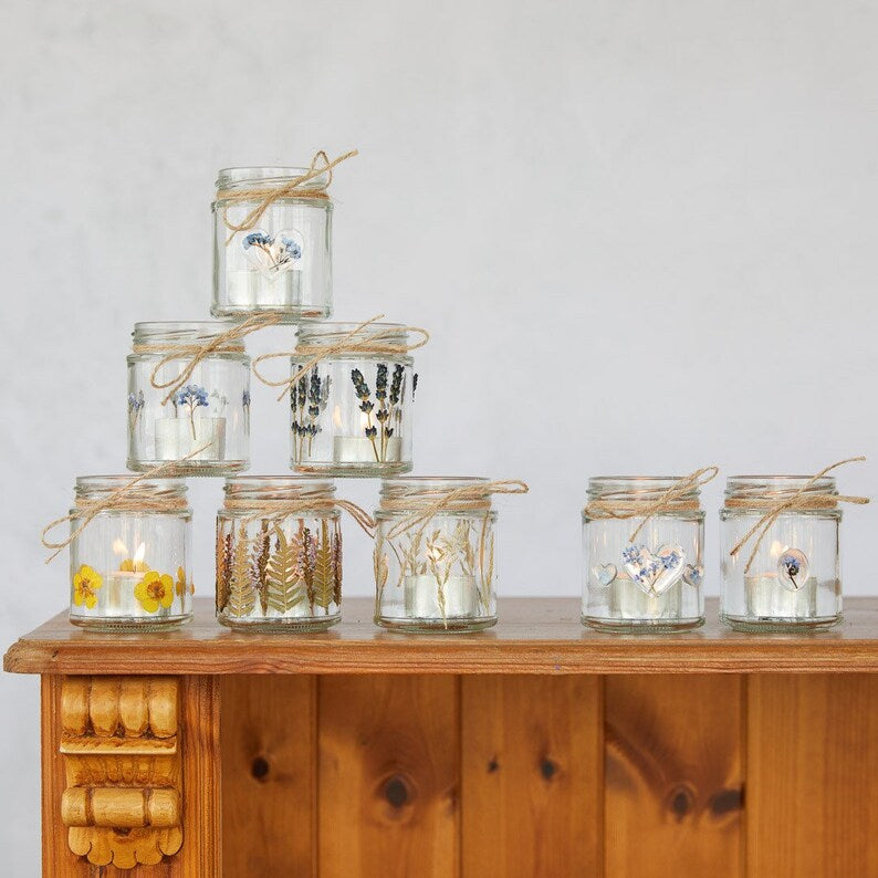 Forget me knot pressed flower jars