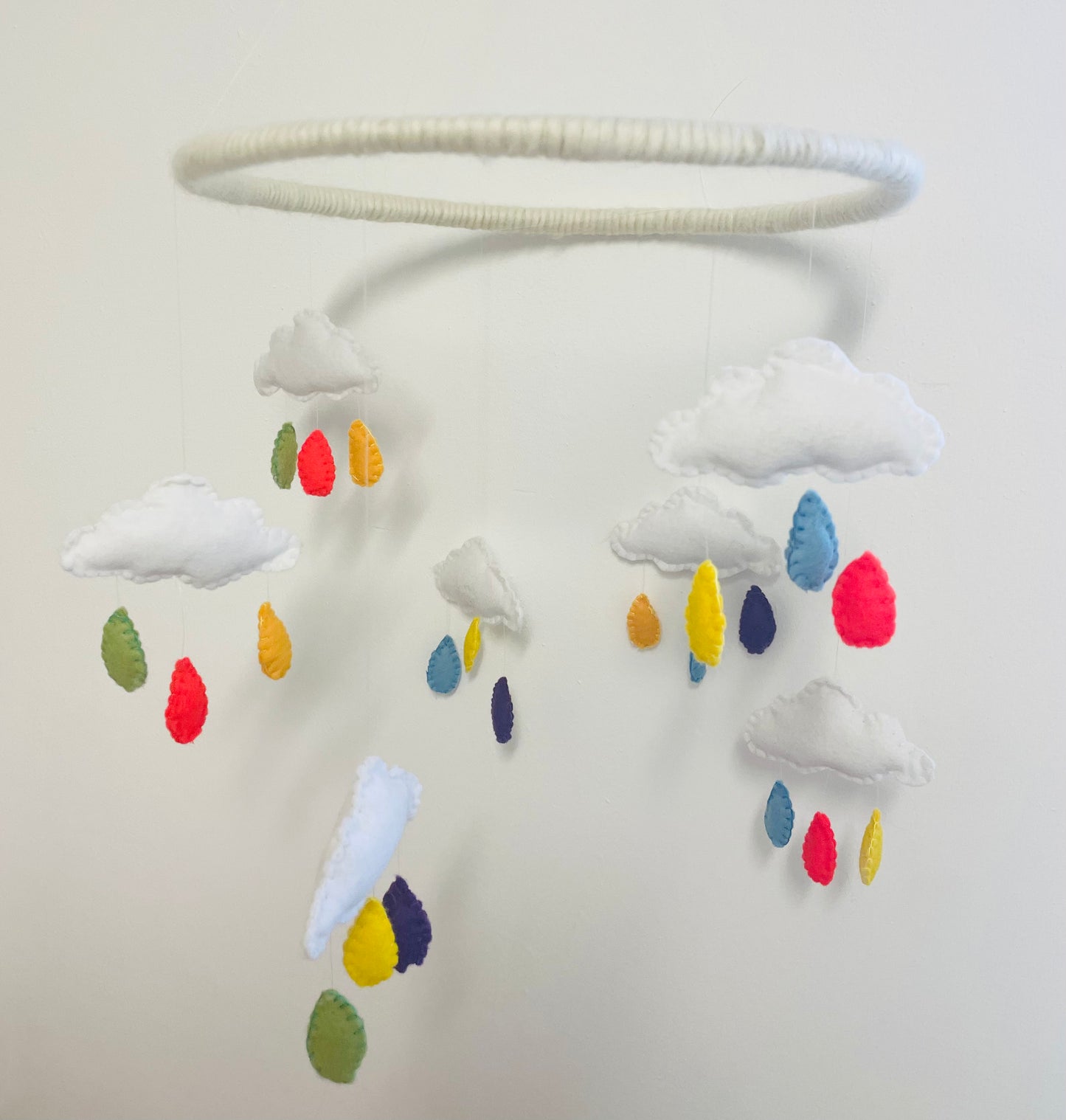 Felt rainbow cloud mobile, nursery mobile, rainbow mobile